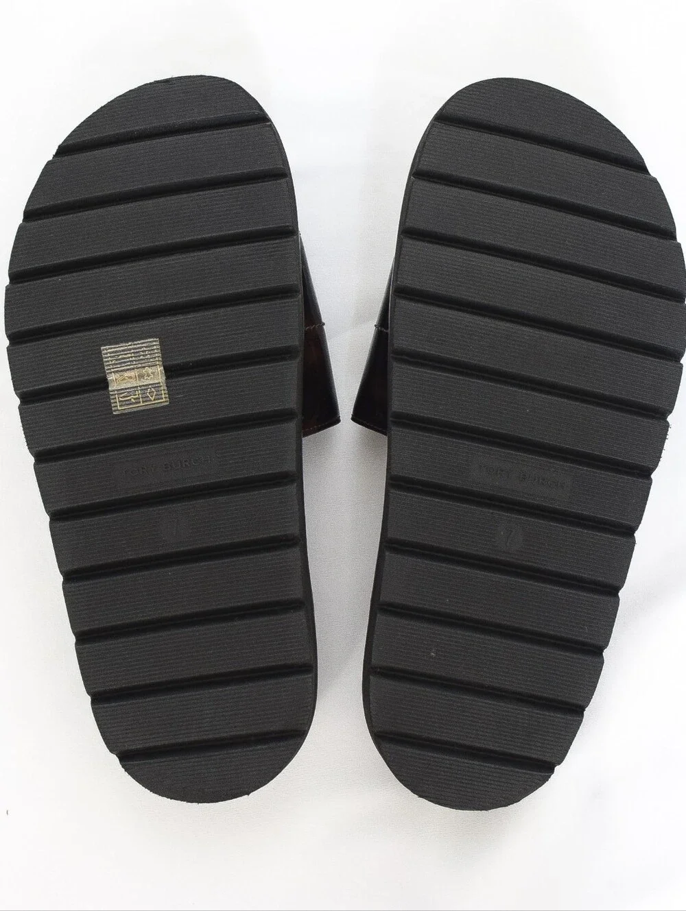 Tory Burch Everly Anatomic Lug Slide Sandals Tortoise Shell Leather Brown Size 7